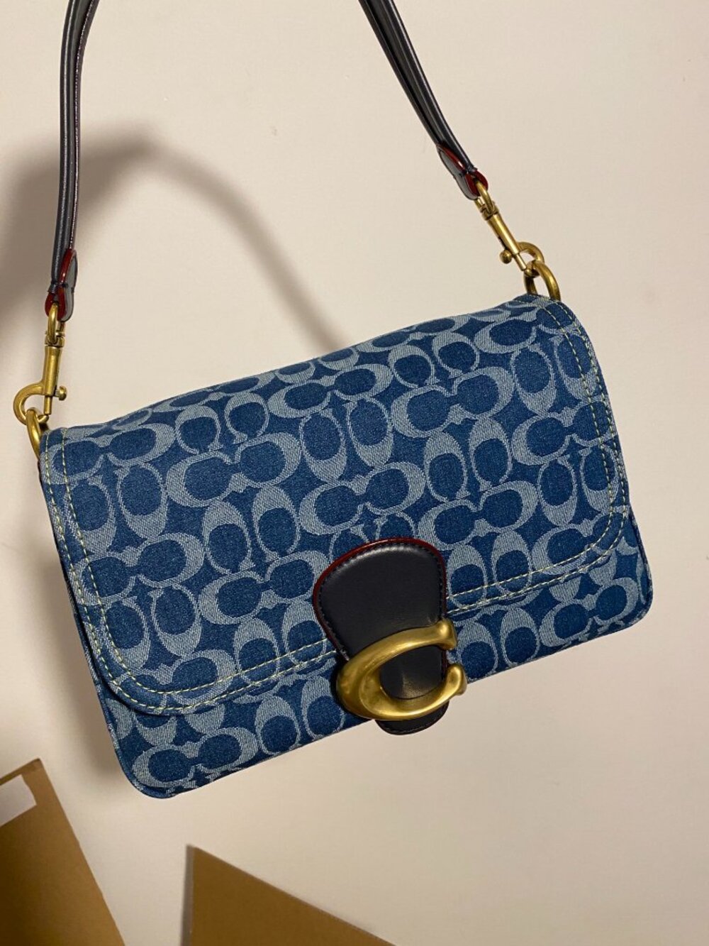 ✨Coach Blue Denim Logo Tabby Bag Vintage Brass Hardware Shoulder Handbag
